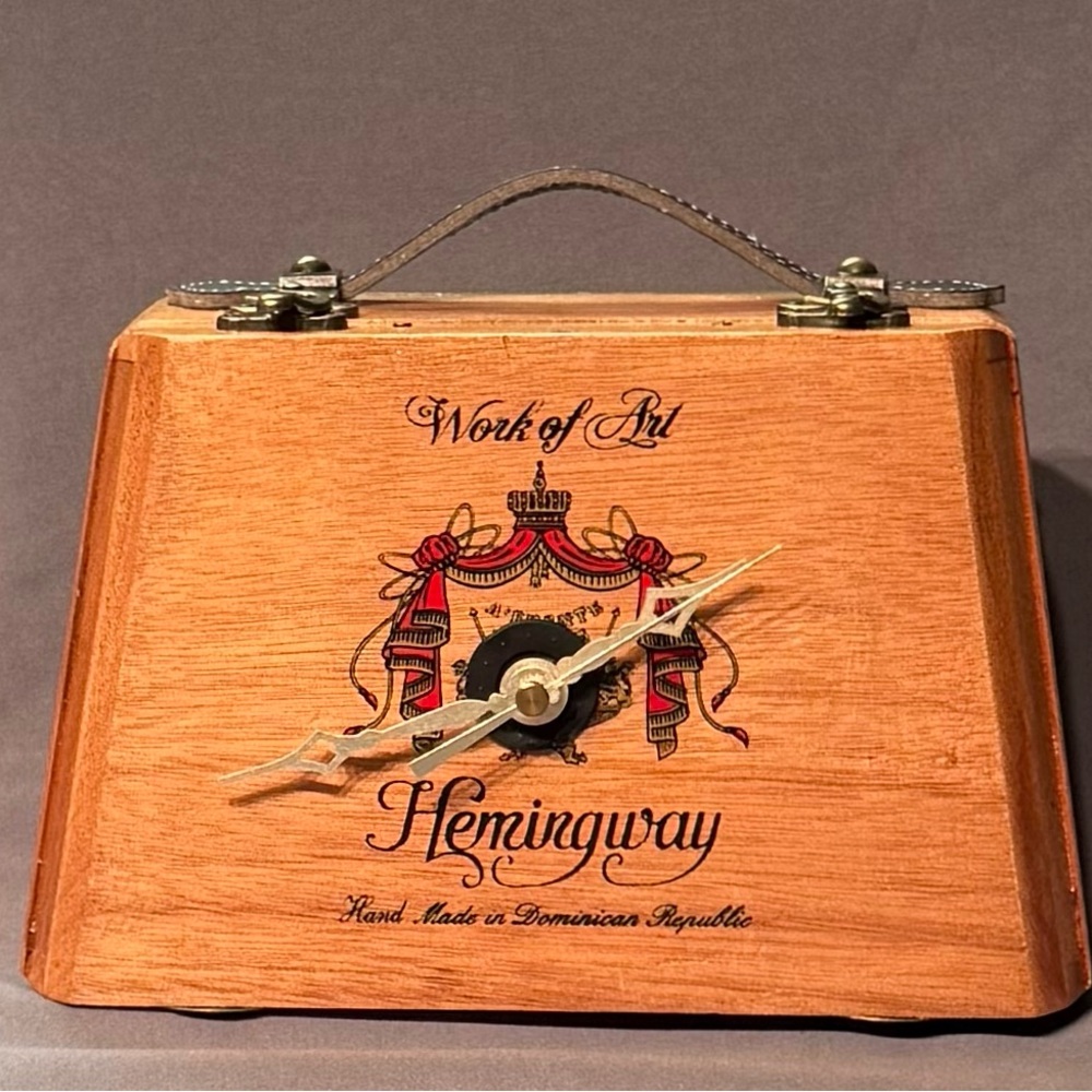 Upcycled Hemingway Cigar Box Purse w/ Working Clock